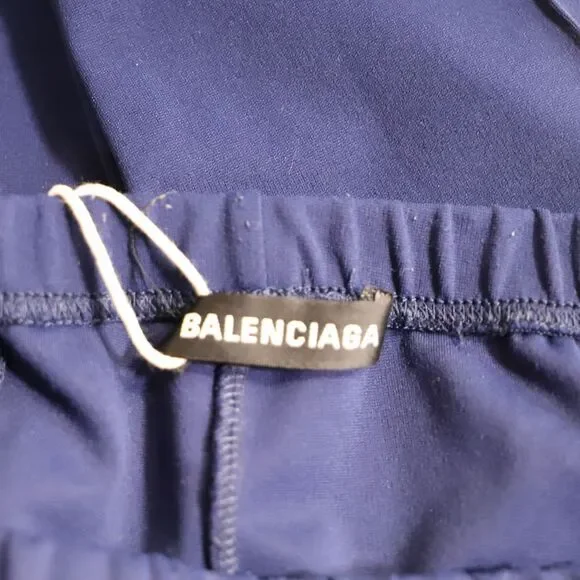 Balenciaga Gartered Slim-Fit Trousers in Navy Blue Polyester